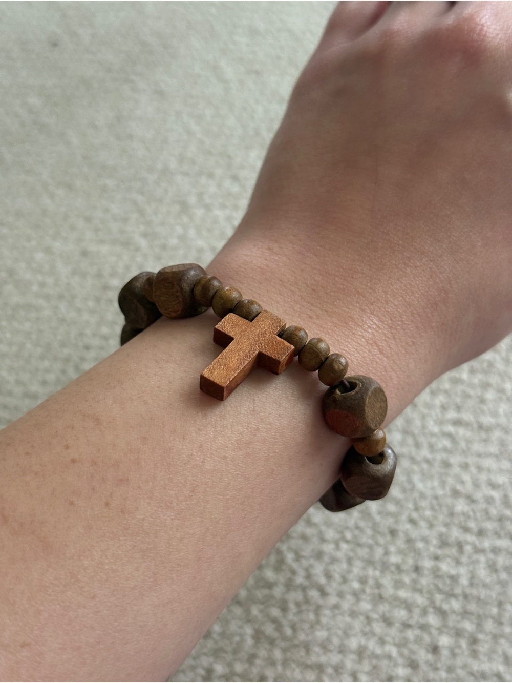 Wood Bead Stretchy Cross Bracelet